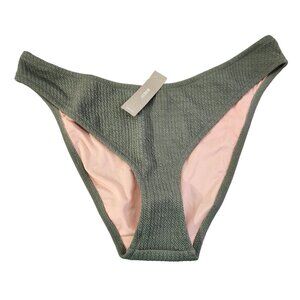 J. Crew Green Textured Curved Waist Cheeky Bikini Bottom New With Tags Womens XL